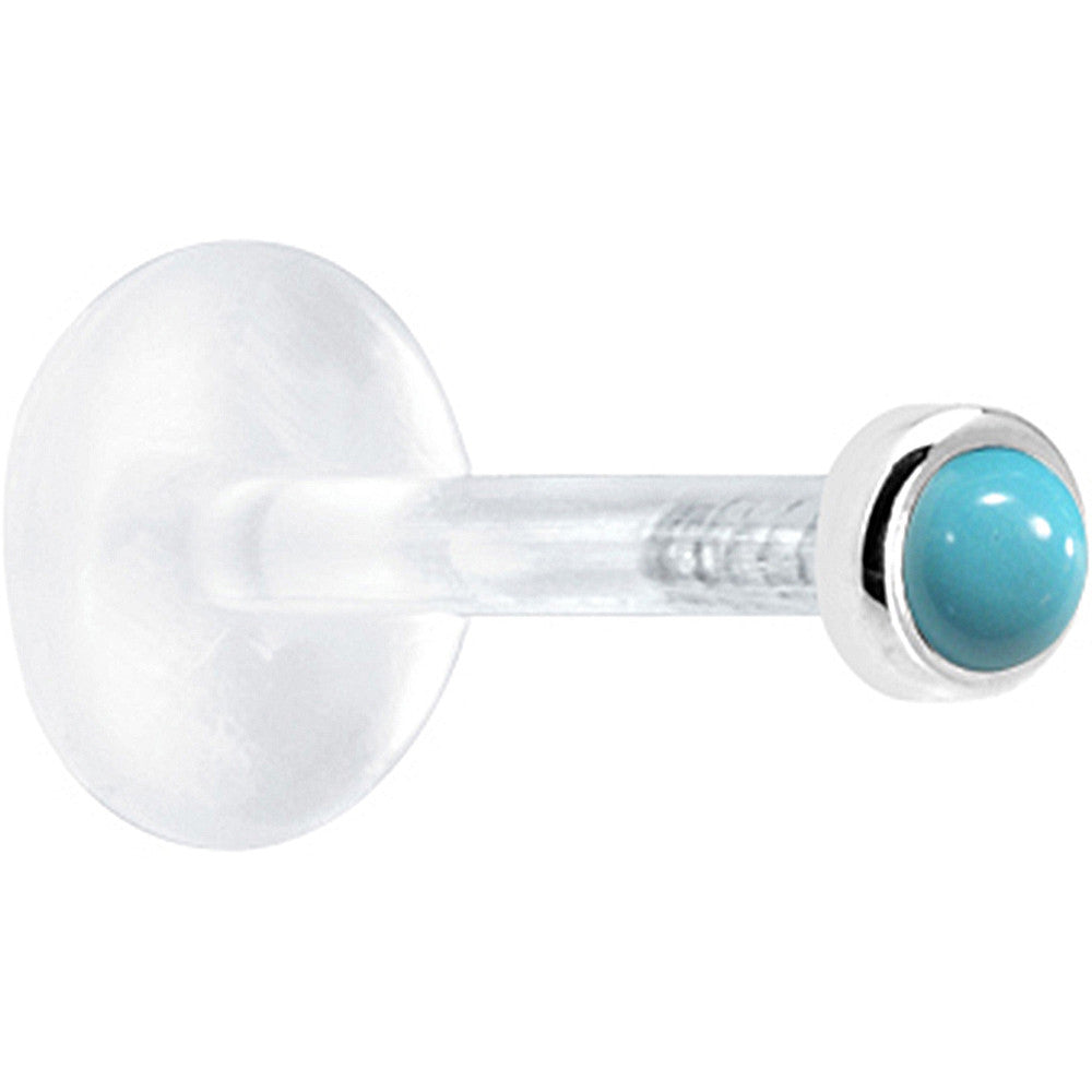 16 Gauge 1/4 Solid 14KT White Gold 2mm Genuine Turquoise Bioplast Tragus Earring Stud