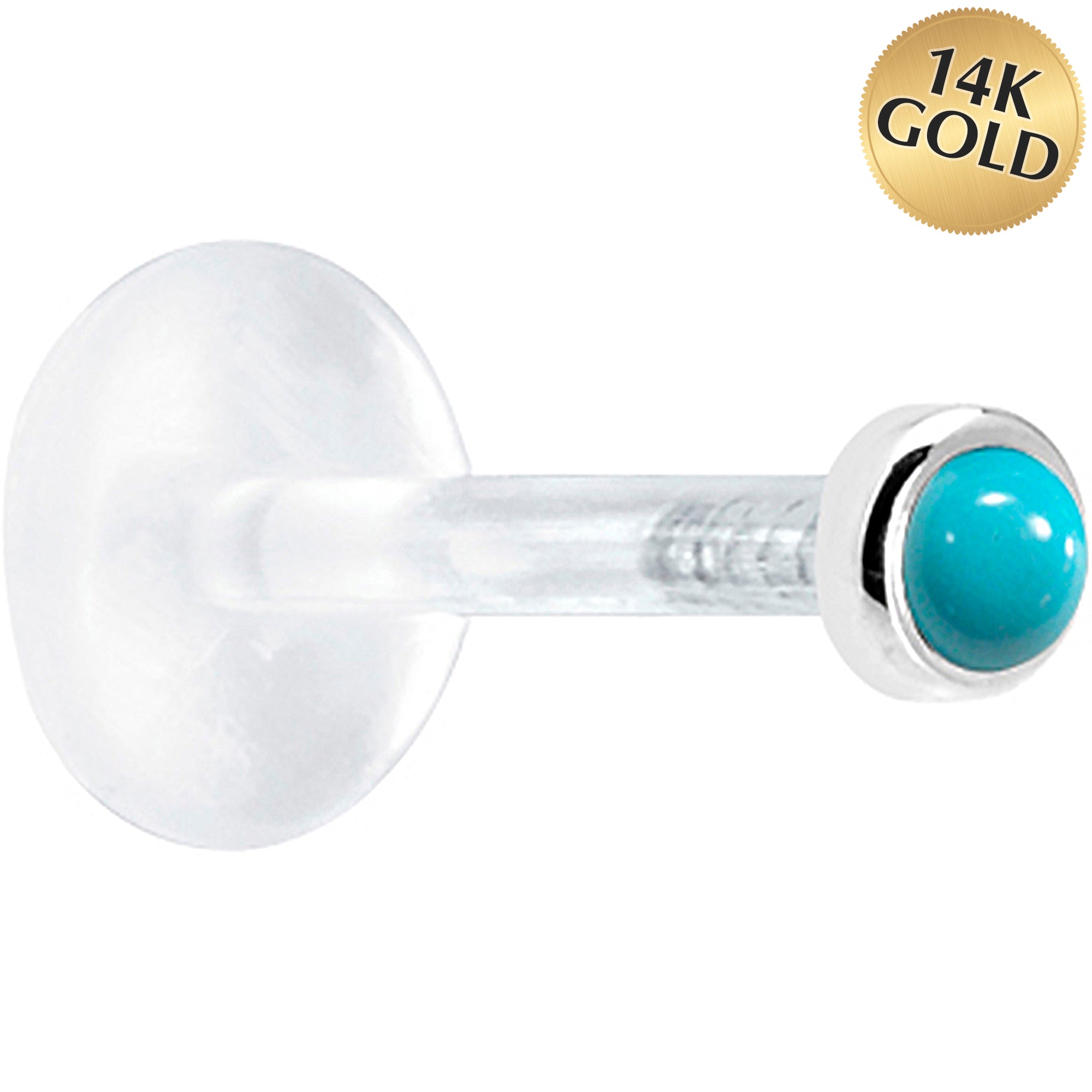 16 Gauge 1/4 Solid 14KT White Gold 2mm Genuine Turquoise Bioplast Tragus Earring Stud