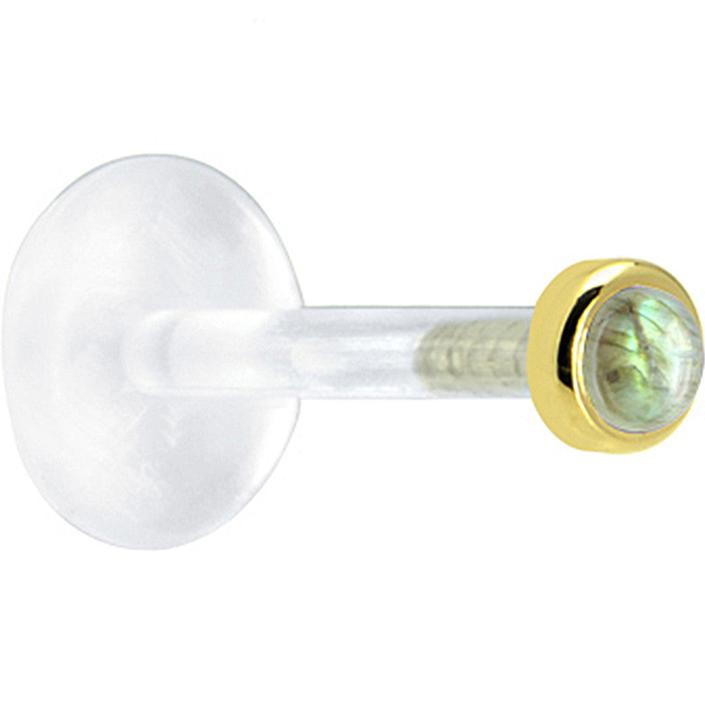 16 Gauge 1/4 Solid 14KT Yellow Gold 2mm Genuine Labradorite Bioplast Tragus Earring Stud