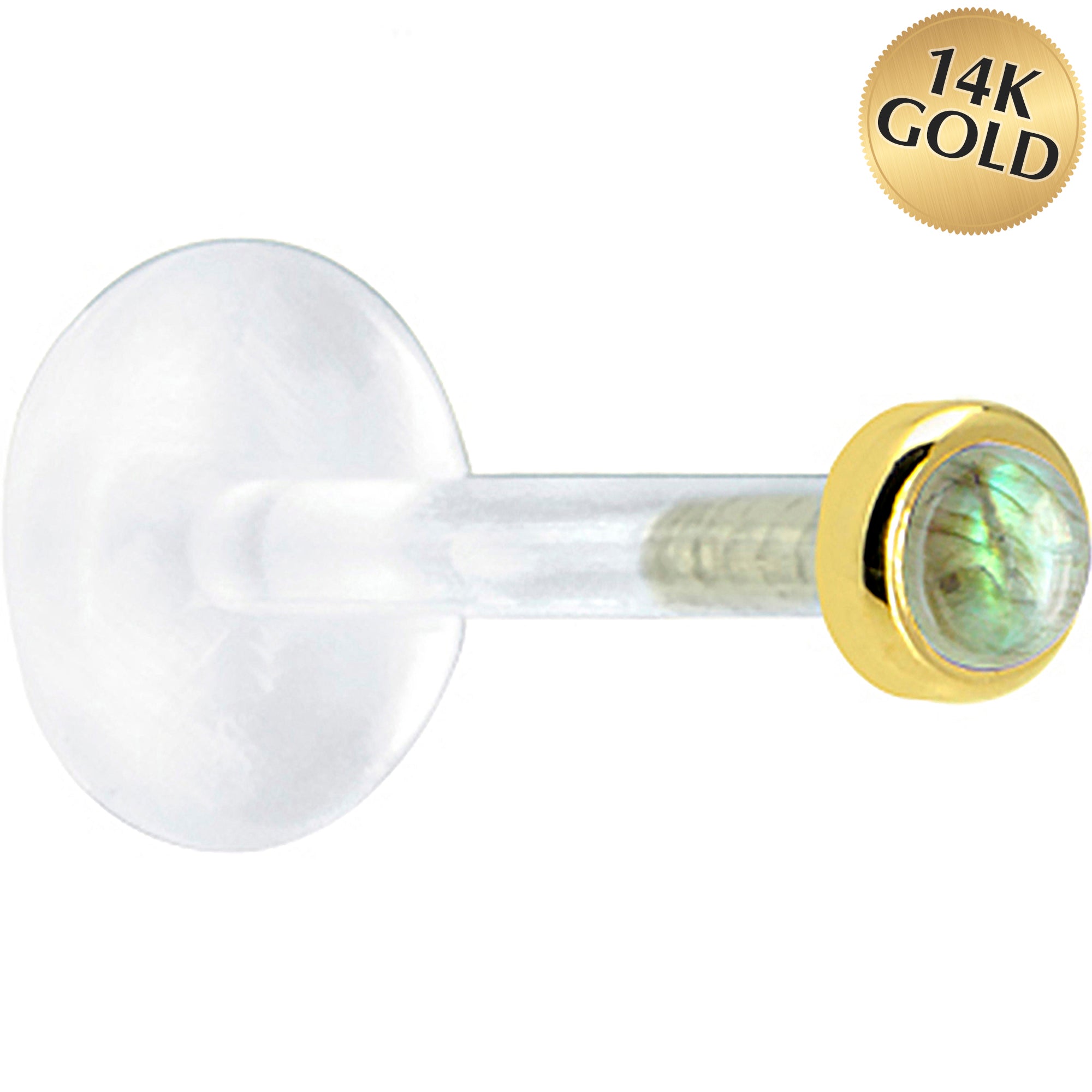 16 Gauge 1/4 Solid 14KT Yellow Gold 2mm Genuine Labradorite Bioplast Tragus Earring Stud