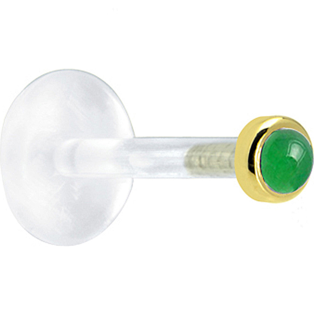 16 Gauge 1/4 Solid 14KT Yellow Gold 2mm Genuine Jade Bioplast Tragus Earring Stud