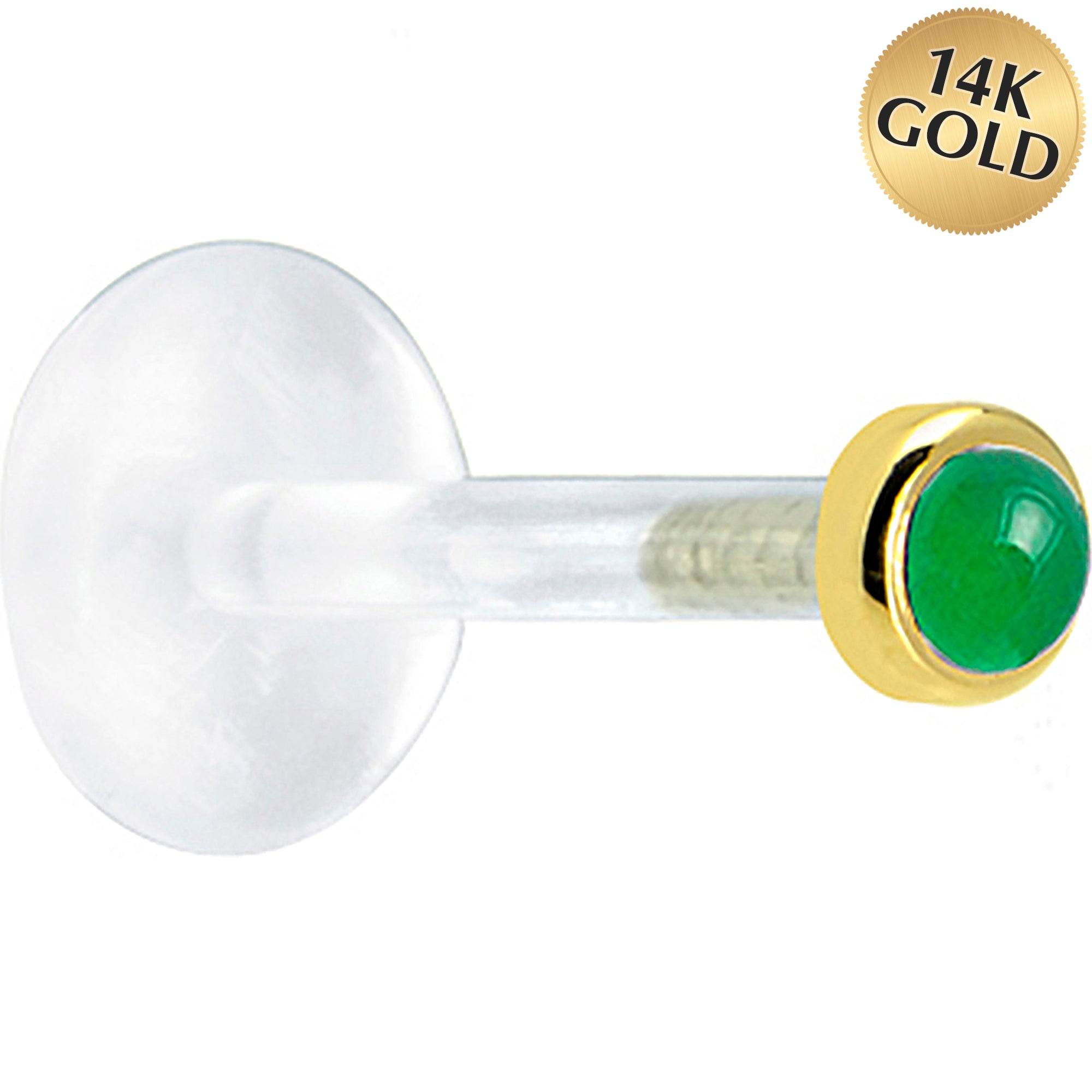 16 Gauge 1/4 Solid 14KT Yellow Gold 2mm Genuine Jade Bioplast Tragus Earring Stud