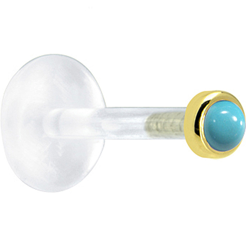 16 Gauge 1/4 Solid 14KT Yellow Gold 2mm Genuine Turquoise Bioplast Cartilage Earring Stud