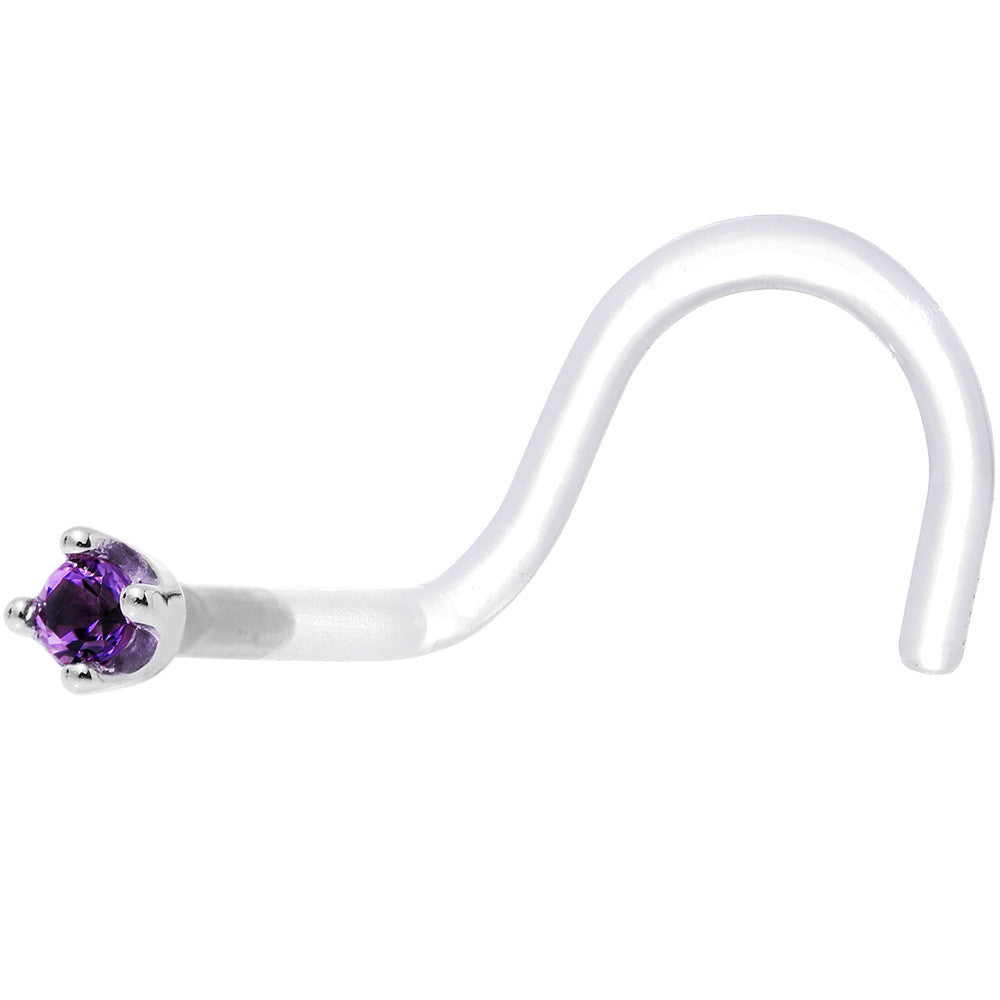 18 Gauge 1/4 White Gold 1.5mm Genuine Amethyst Bioplast Nose Ring