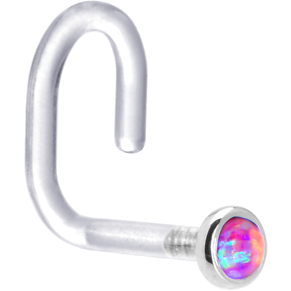 18 Gauge 1/4 White Gold 2mm Purple Synthetic Opal Bioplast Nose Ring