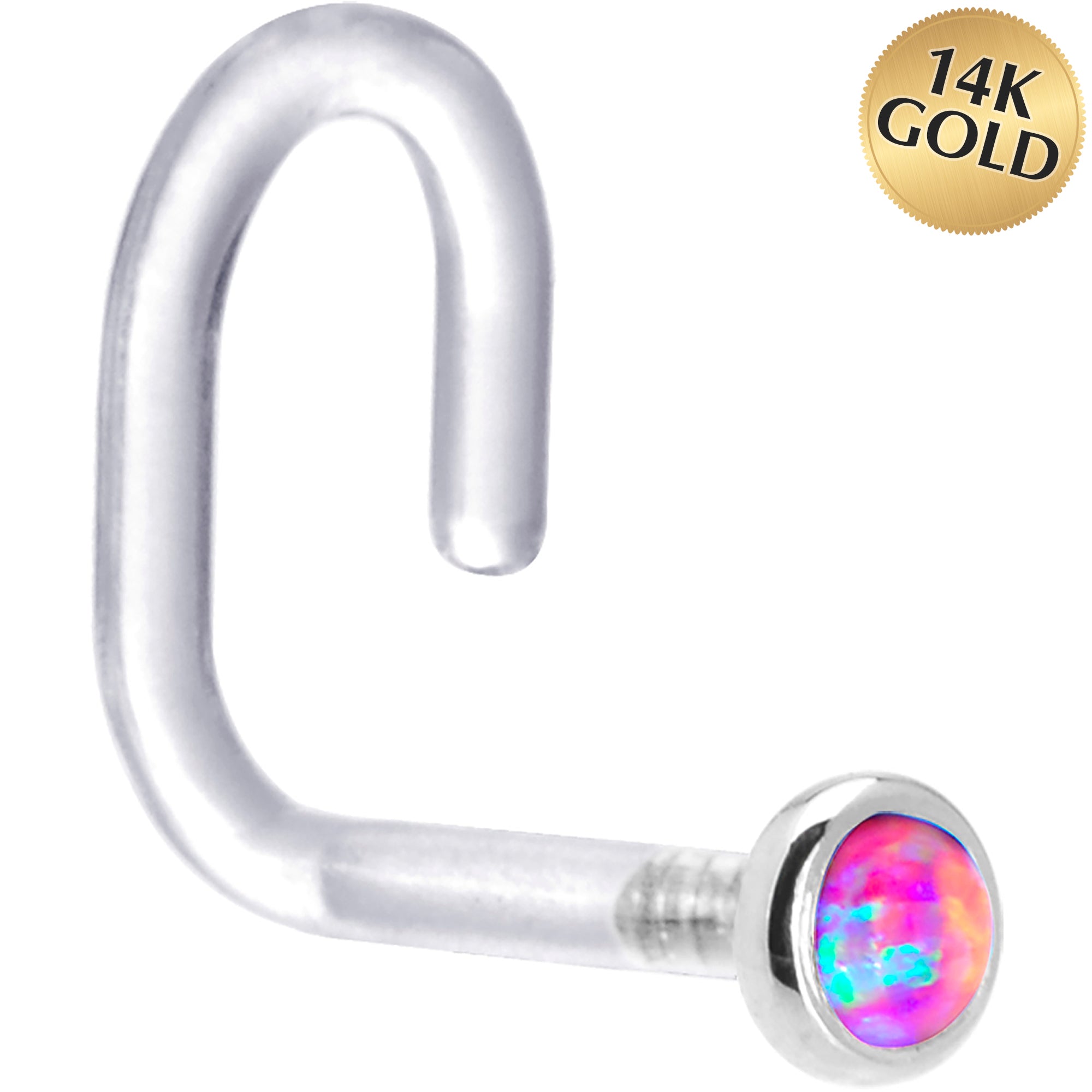 18 Gauge 1/4 White Gold 2mm Purple Synthetic Opal Bioplast Nose Ring