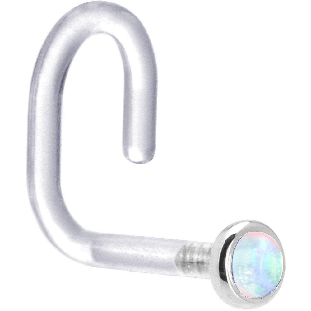 18 Gauge 1/4 White Gold 2mm White Synthetic Opal Bioplast Nose Ring