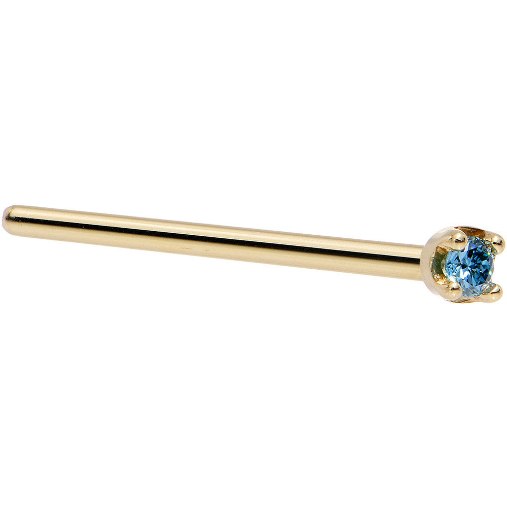 Solid 18KT Yellow Gold 1.5mm Genuine Blue Diamond Nose Ring