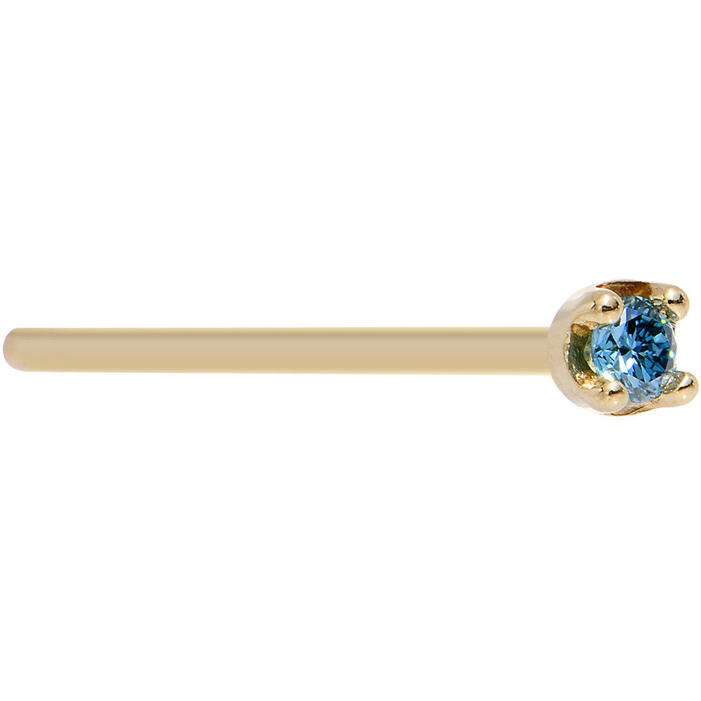 Solid 18KT Yellow Gold 1.5mm Genuine Blue Diamond Nose Ring