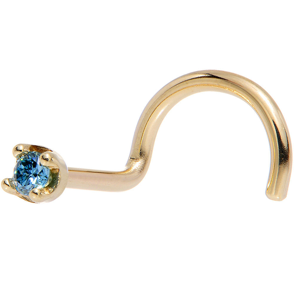 Solid 18KT Yellow Gold 1.5mm Genuine Blue Diamond Nose Ring