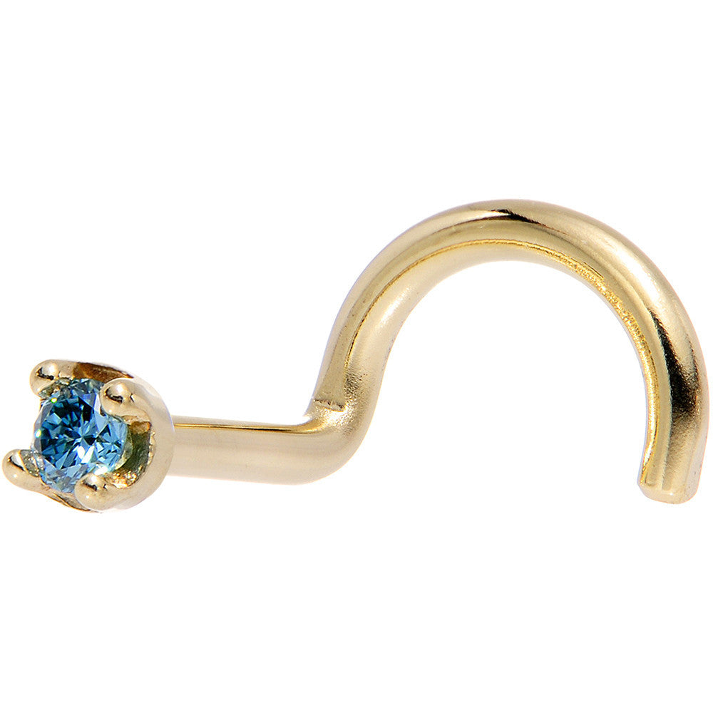 Solid 18KT Yellow Gold 1.5mm Genuine Blue Diamond Nose Ring