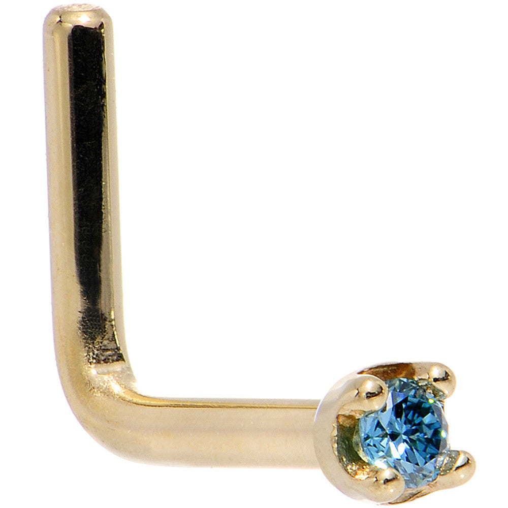 Solid 18KT Yellow Gold 1.5mm Genuine Blue Diamond Nose Ring