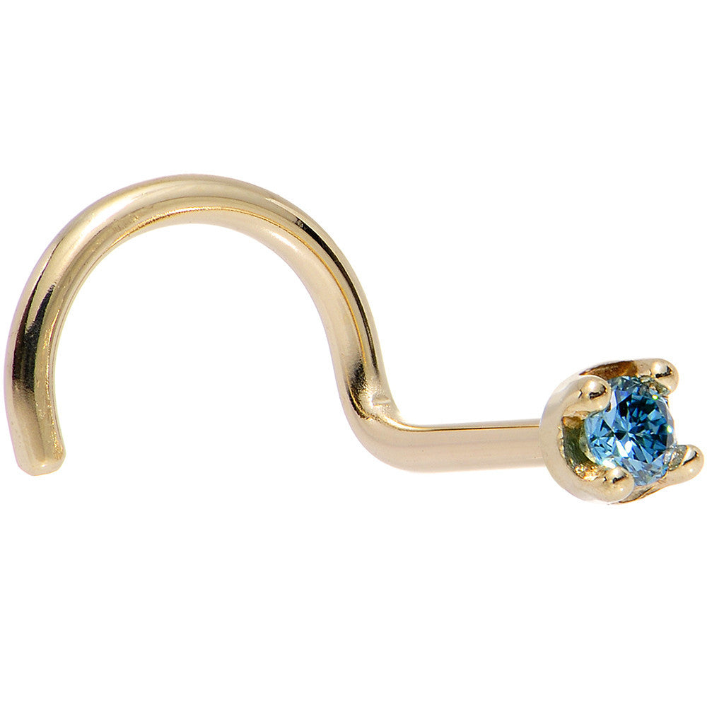 Solid 18KT Yellow Gold 1.5mm Genuine Blue Diamond Nose Ring