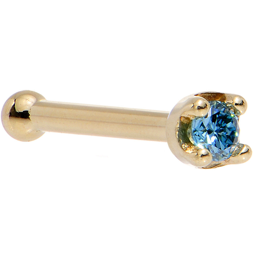 Solid 18KT Yellow Gold 1.5mm Genuine Blue Diamond Nose Ring