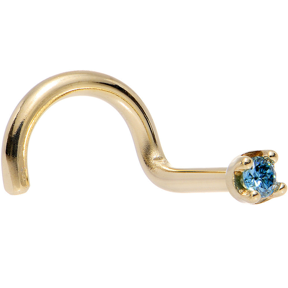 Solid 18KT Yellow Gold 1.5mm Genuine Blue Diamond Nose Ring