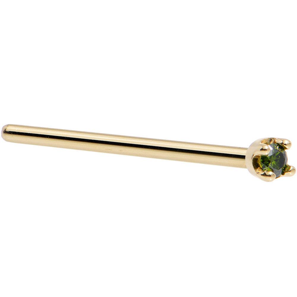 Genuine Green Diamond Nose Ring L Shape Solid 18KT Yellow Gold