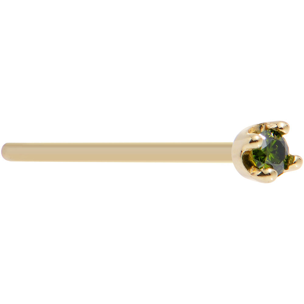 18KT Yellow Gold Green Diamond Nose Screw 1.5mm 20 Gauge