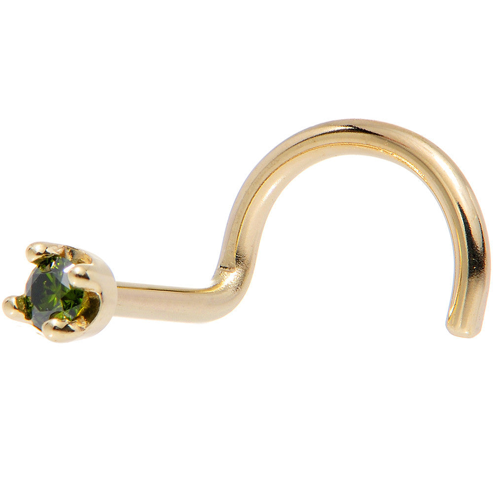 Solid 18KT Yellow Gold (May) 1.5mm Genuine Green Diamond Nose Ring