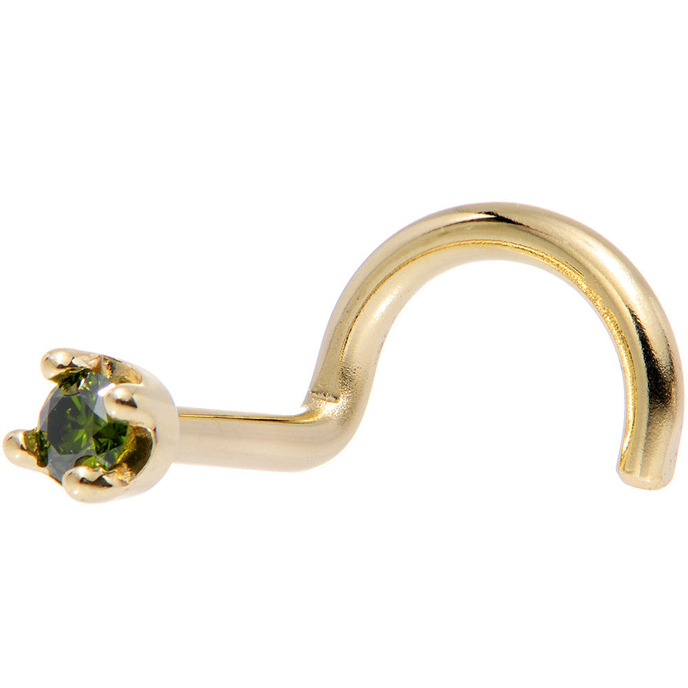 18KT Yellow Gold Green Diamond Nose Ring Nose Bone 18 Gauge