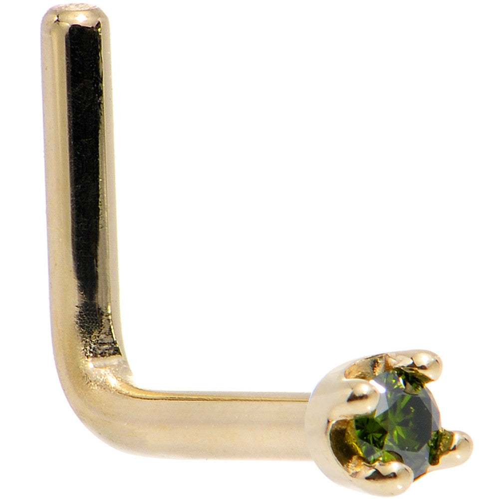 1.5mm Green Diamond Nose Ring 18KT Yellow Gold Nose Bone