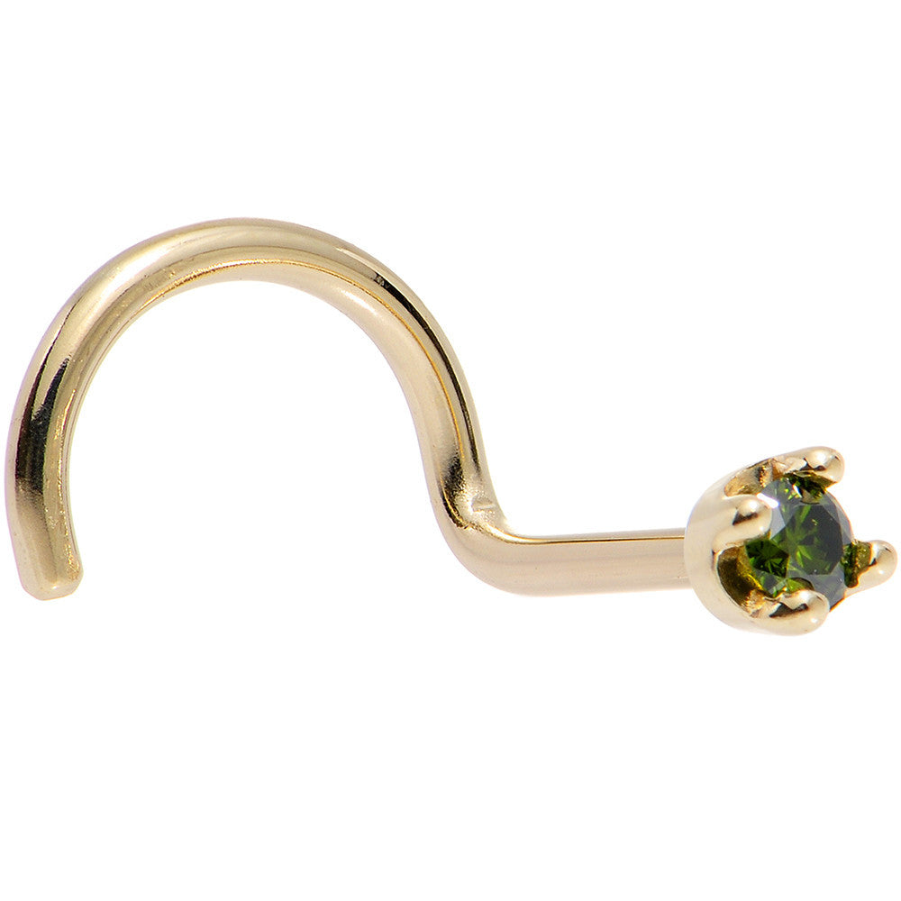 Solid 18KT Yellow Gold (May) 1.5mm Genuine Green Diamond Nose Ring