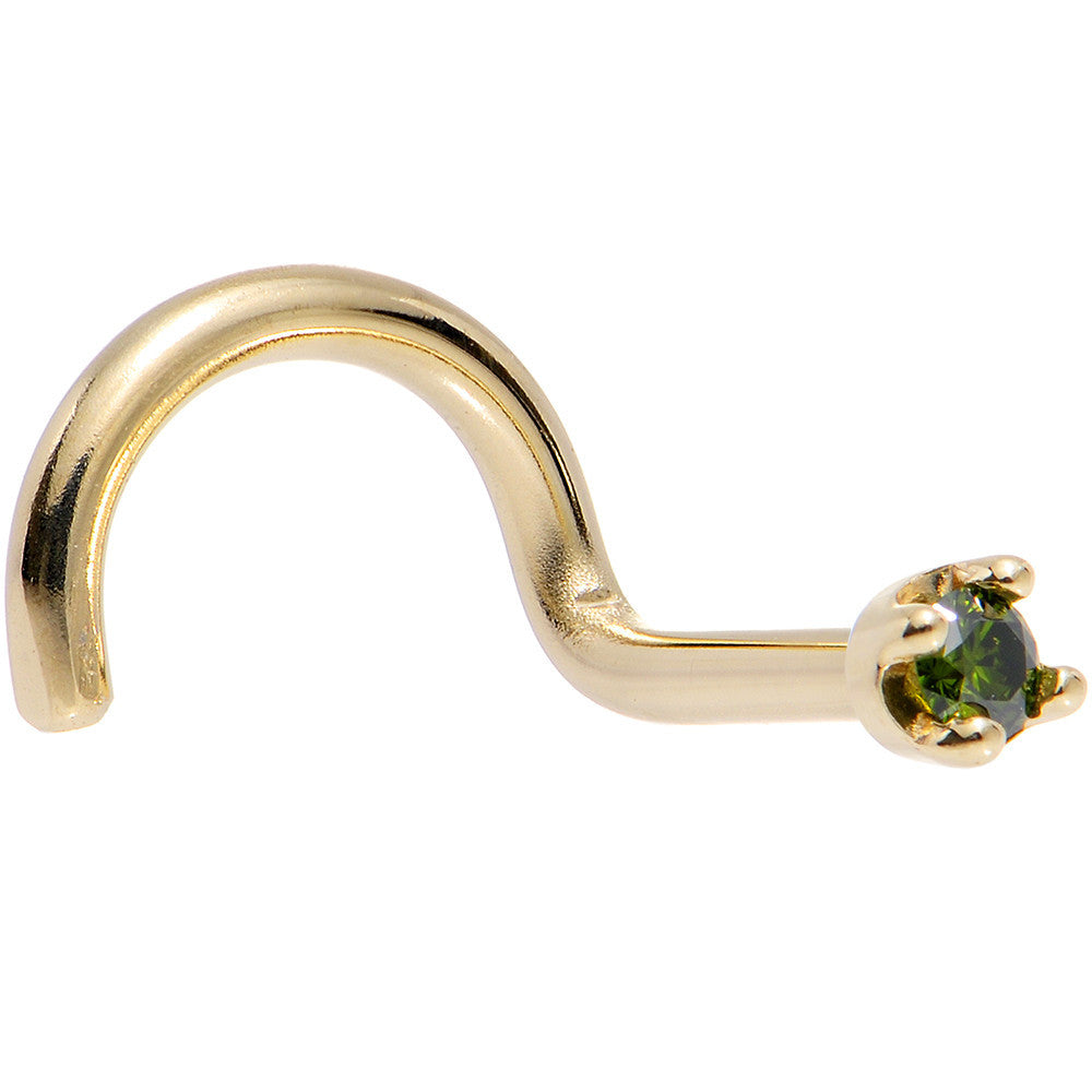 18KT Yellow Gold Green Diamond Nose Screw 20 Gauge