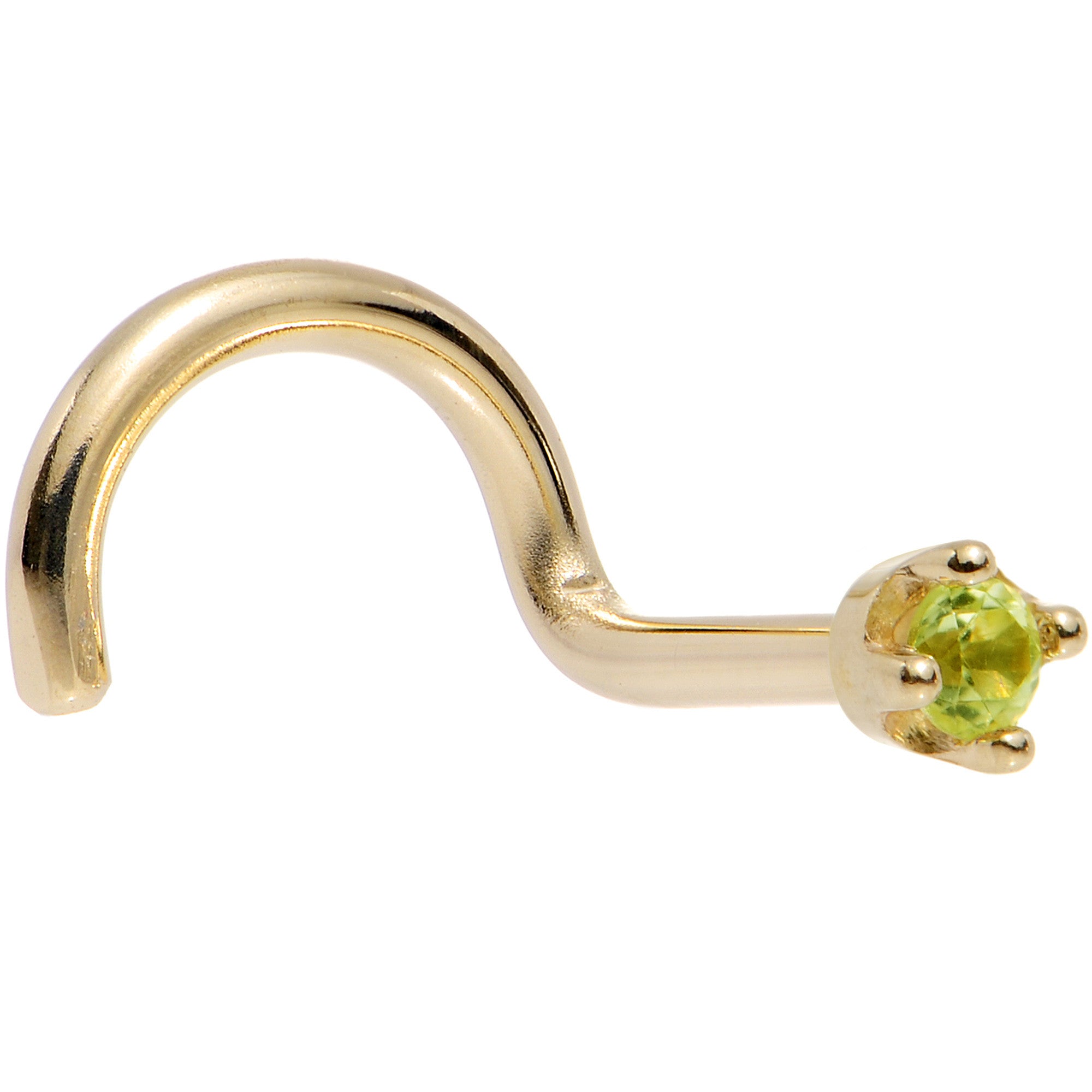 14KT Yellow Gold Nose Ring with 1.5mm Peridot August Gemstone