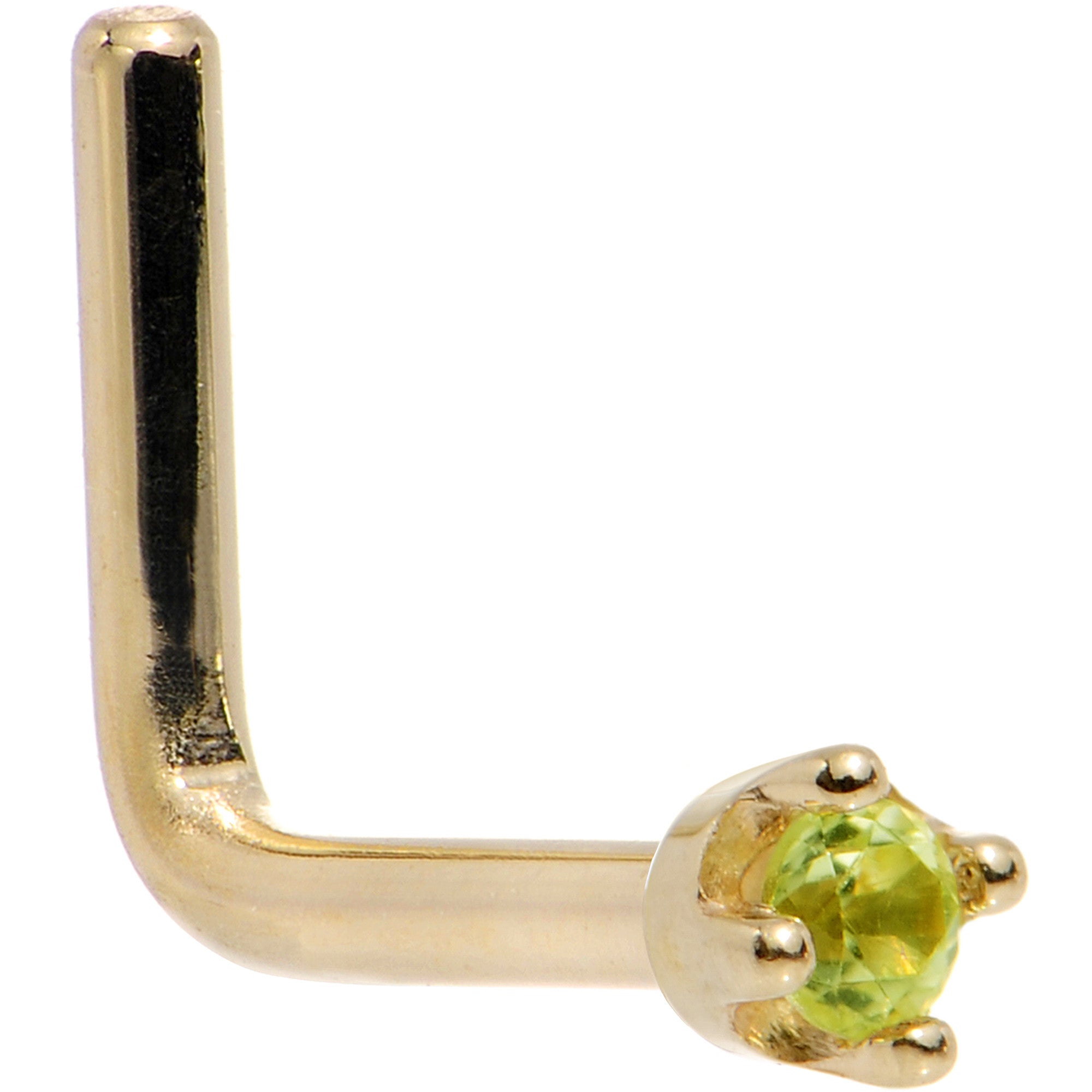 Genuine Peridot Nose Ring Solid 14KT Yellow Gold 1.5mm August Birthstone