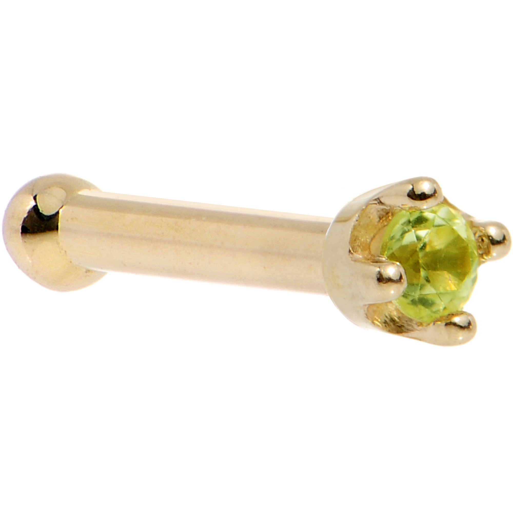 14KT Yellow Gold 1.5mm Peridot Nose Ring Nose Bone Nose Screw L-Shape