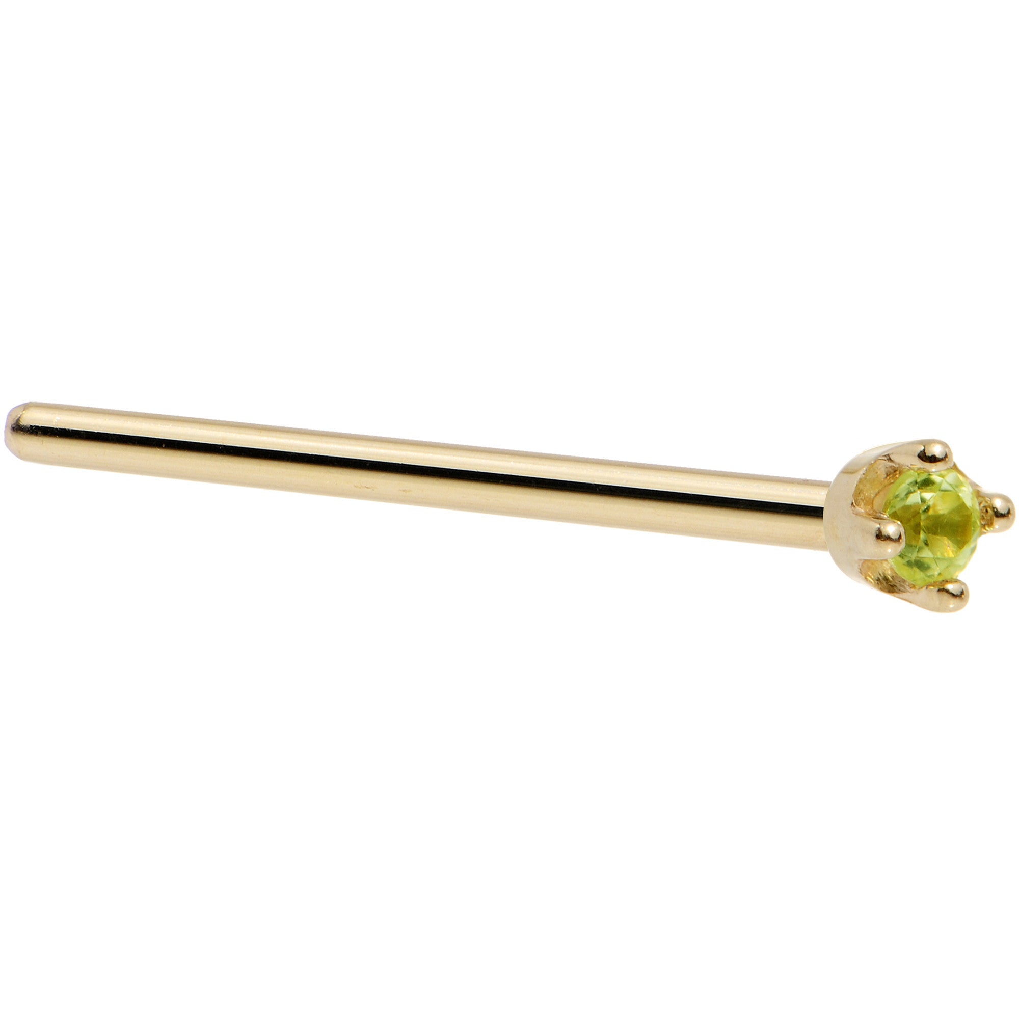 1.5mm Peridot Nose Ring Solid 14KT Yellow Gold Available in Nose Bone Nose Screw L-Shape