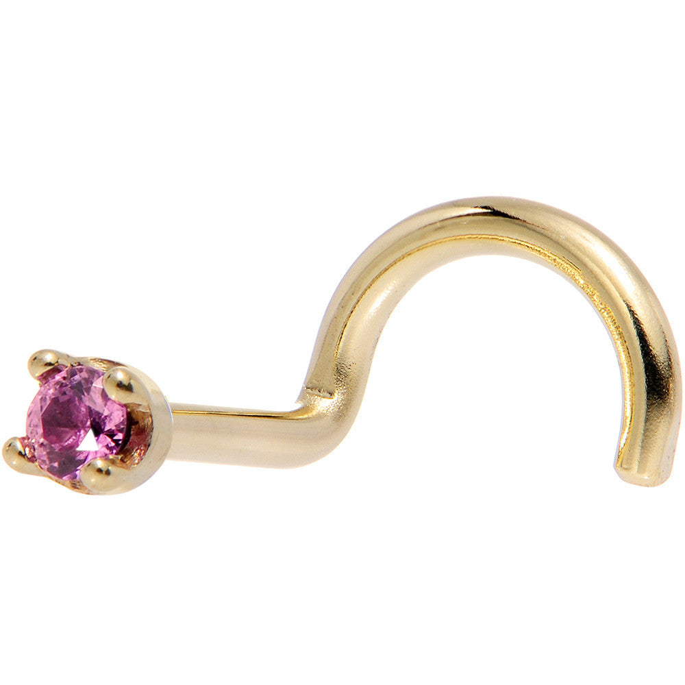 Solid 14KT Yellow Gold (October) 1.5mm Genuine Pink Sapphire Nose Ring