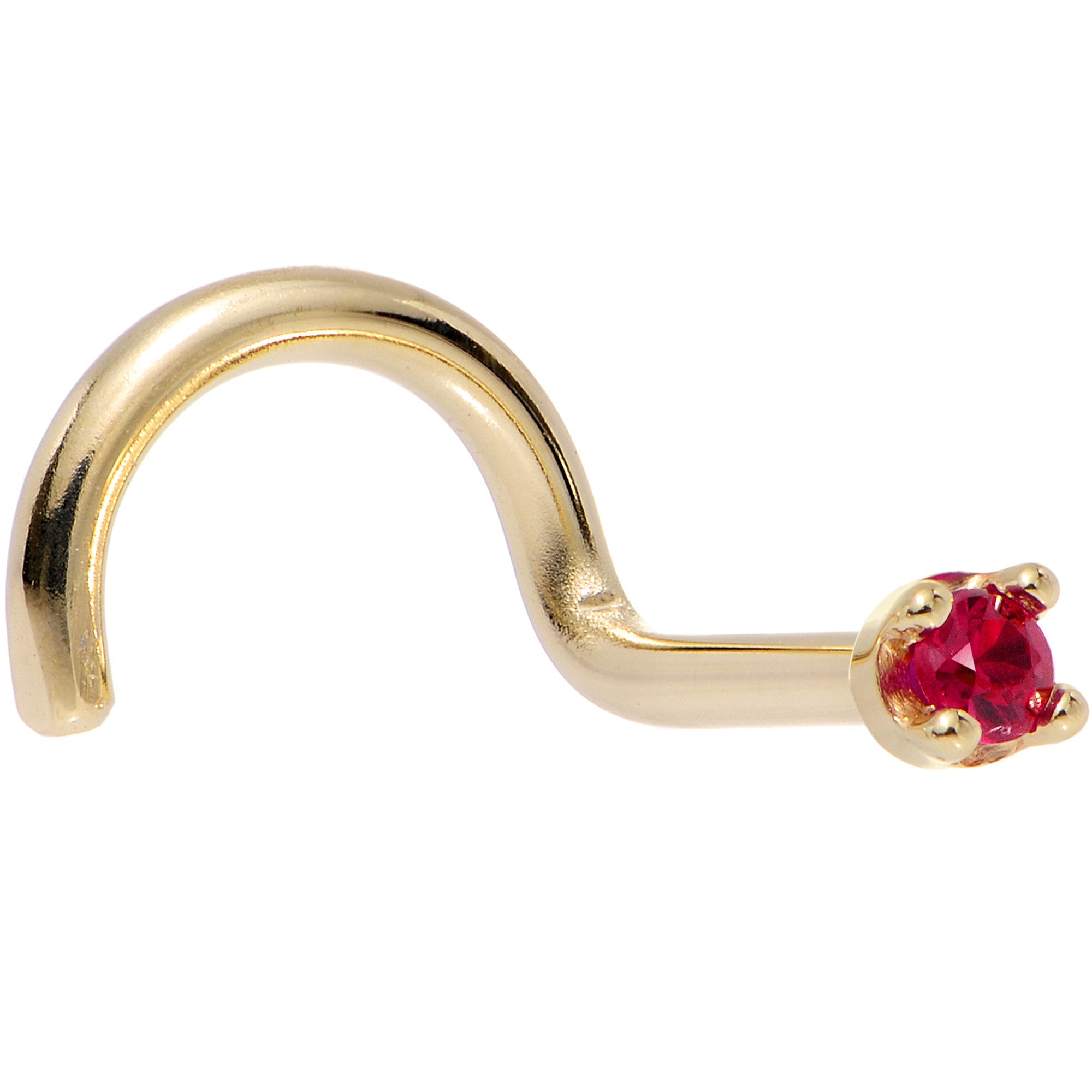 Solid 18KT Yellow Gold 1.5mm Diamond Cut Genuine Ruby Nose Ring