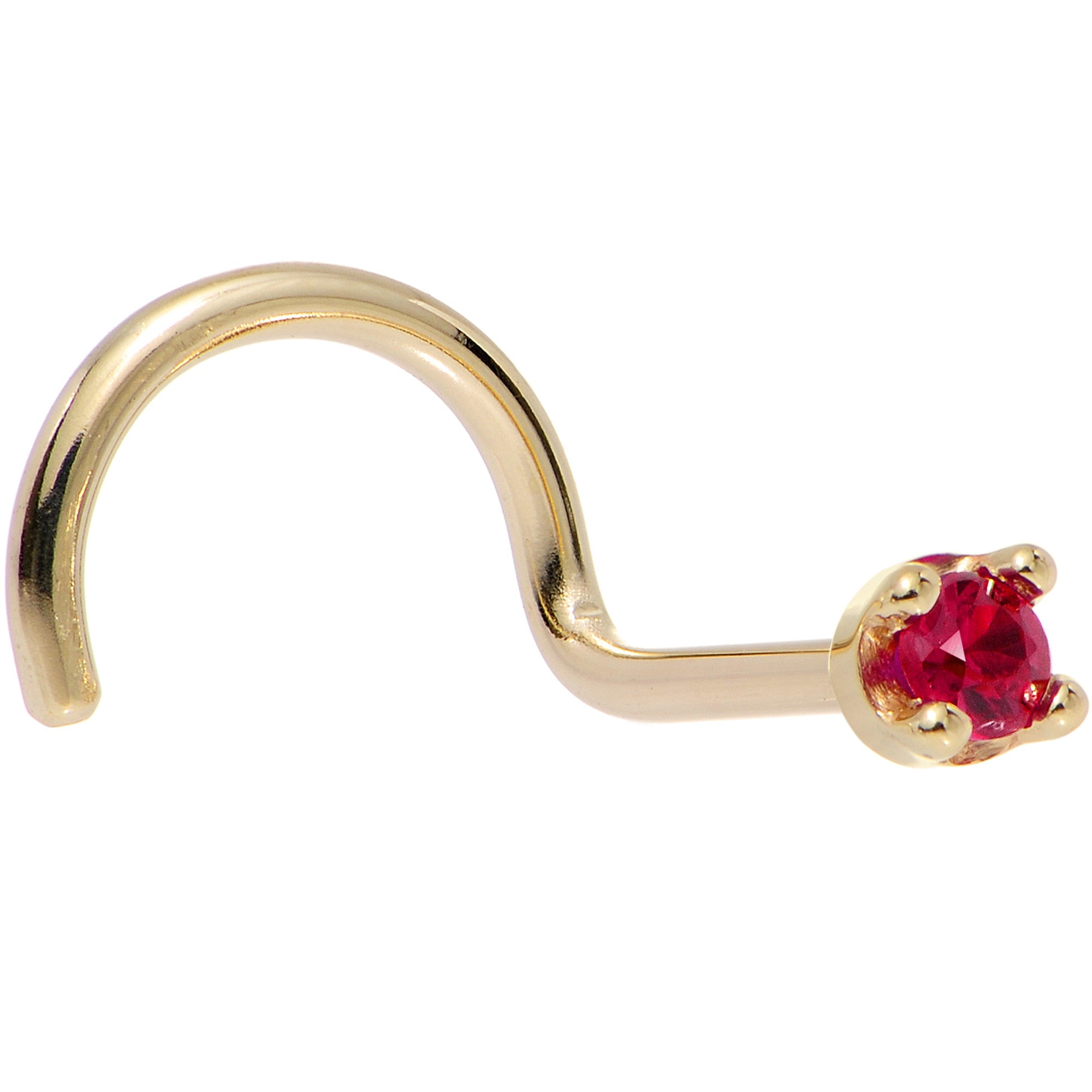 Solid 18KT Yellow Gold 1.5mm Diamond Cut Genuine Ruby Nose Ring