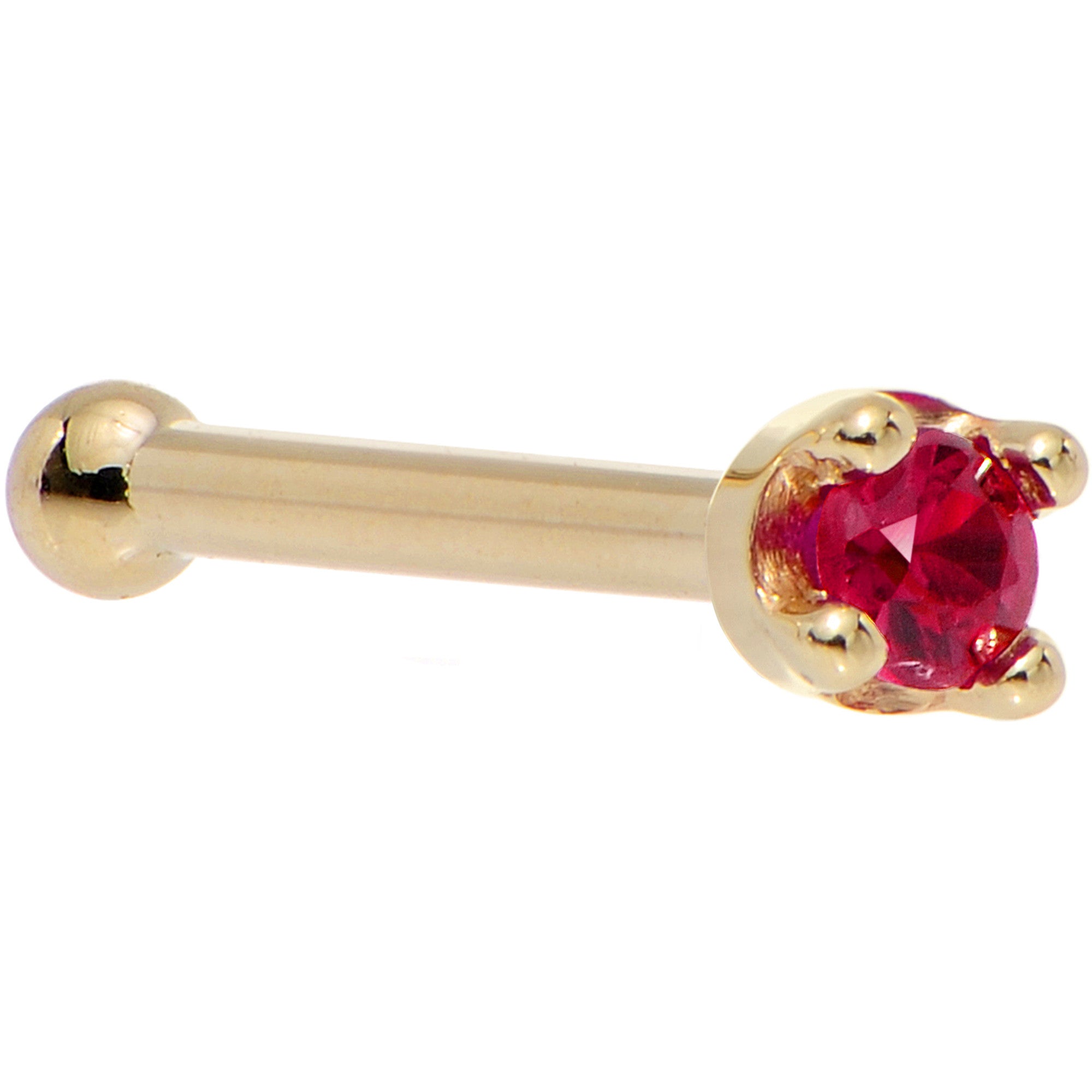 Solid 18KT Yellow Gold 1.5mm Diamond Cut Genuine Ruby Nose Ring