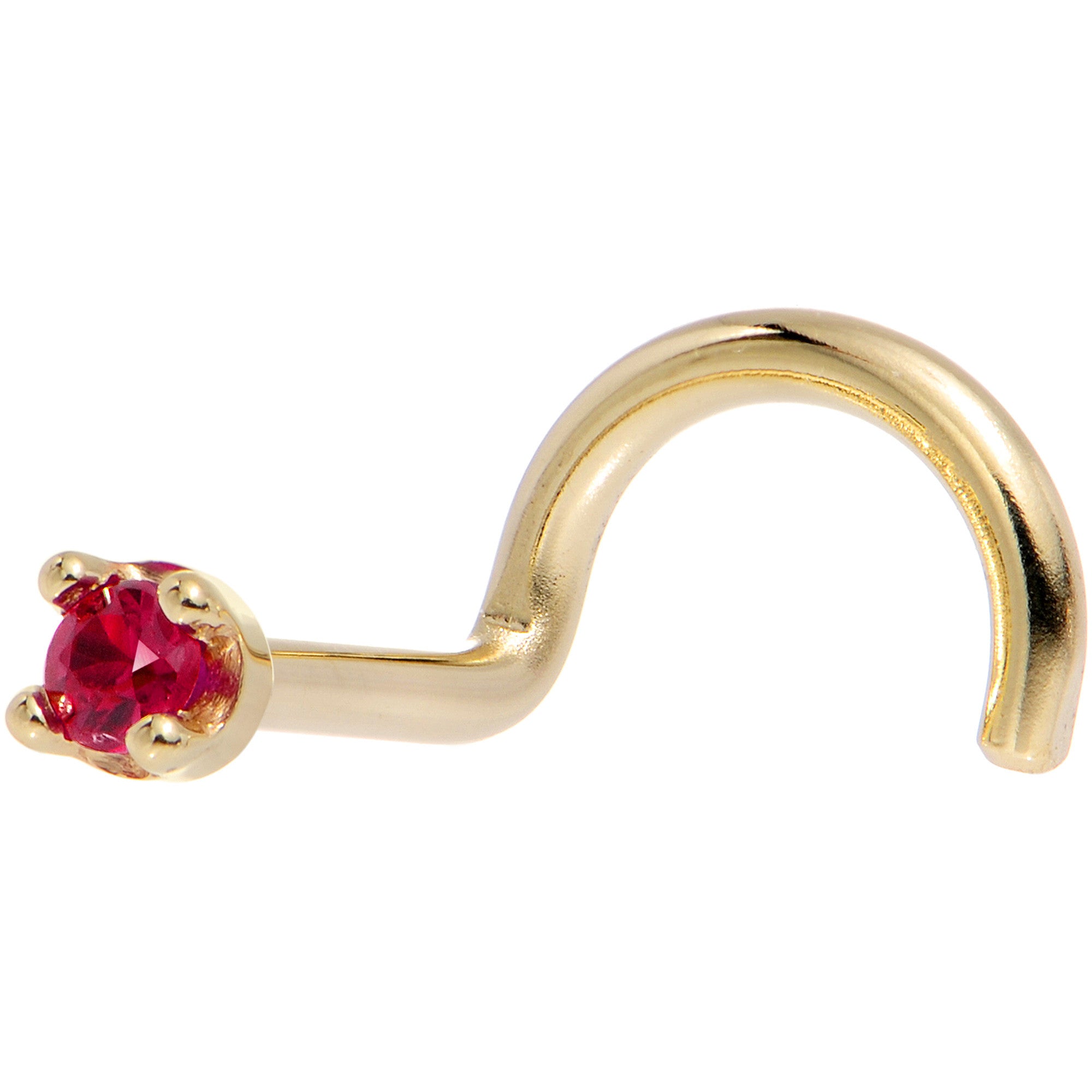 Solid 18KT Yellow Gold 1.5mm Diamond Cut Genuine Ruby Nose Ring