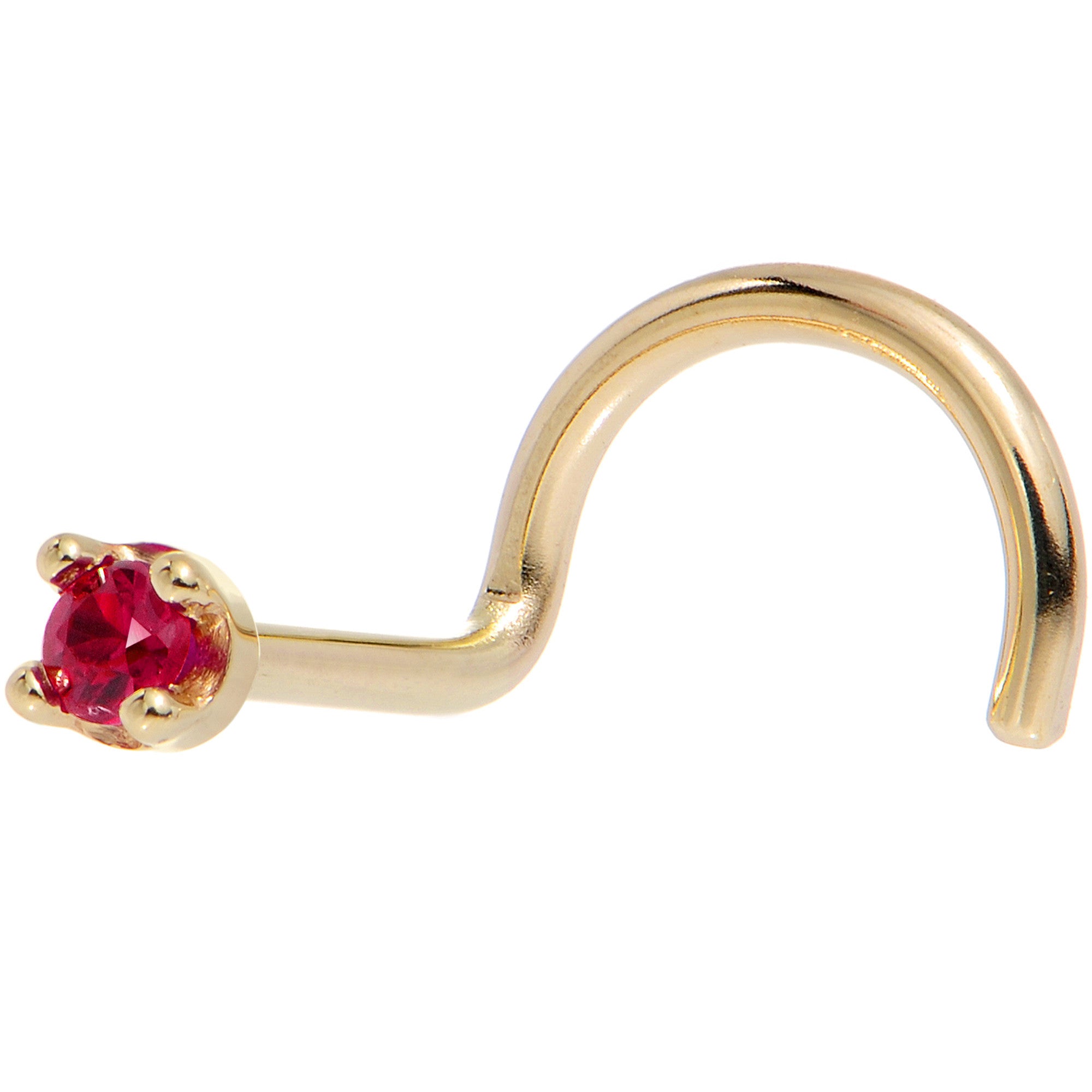 Solid 18KT Yellow Gold 1.5mm Diamond Cut Genuine Ruby Nose Ring