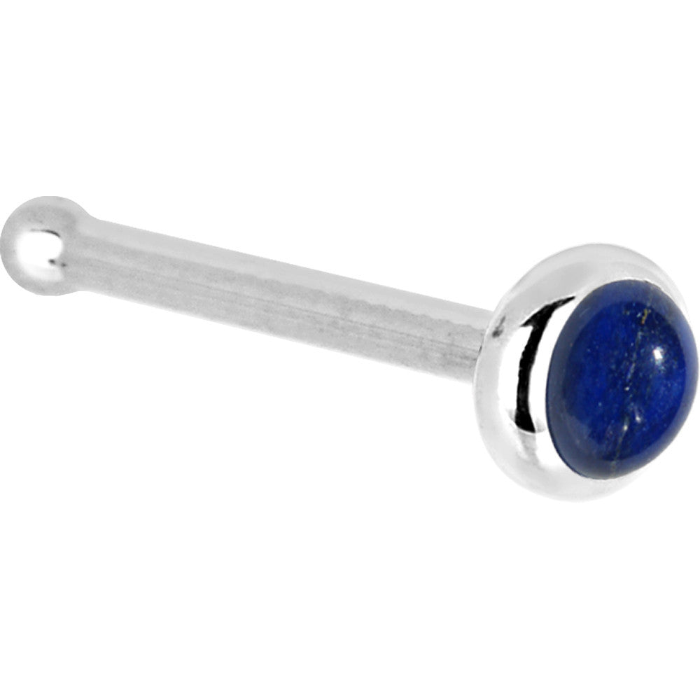 Solid 14KT White Gold 2mm Lapis Lazuli Nose Screw 20 Gauge