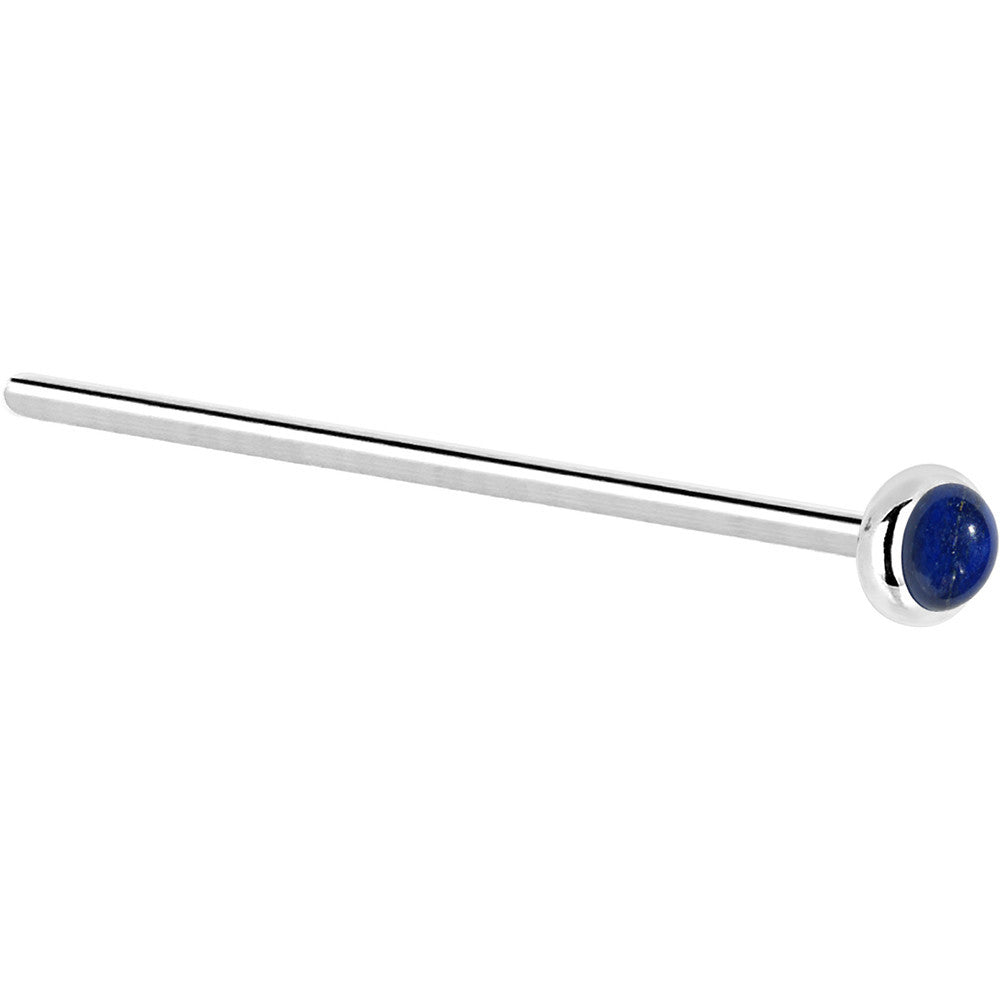 Solid 14KT White Gold 2mm Lapis Lazuli L-Shape Nose Ring 18 Gauge