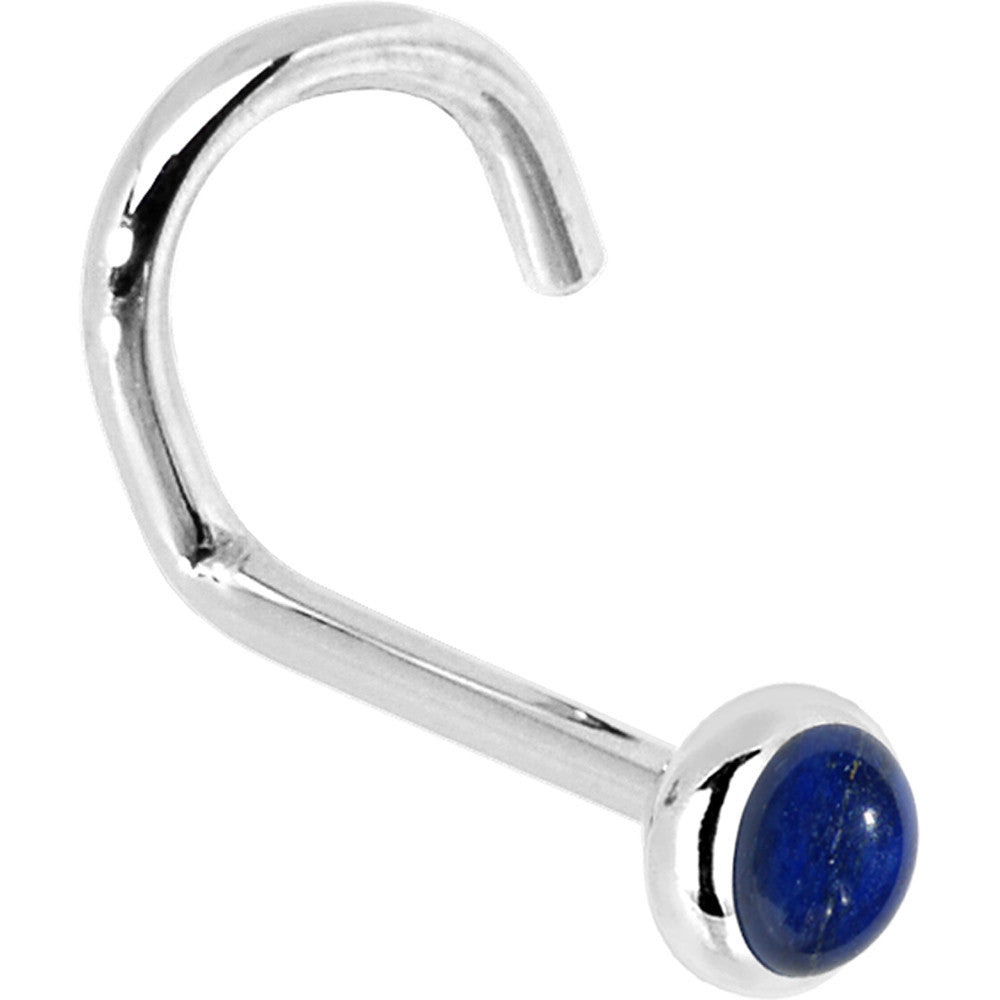 14KT White Gold 2mm Lapis Lazuli Straight Nose Ring 20 Gauge