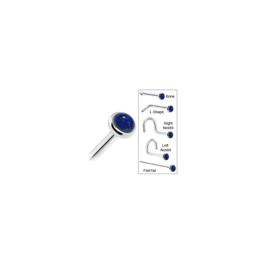 14KT White Gold 2mm Lapis Lazuli Nose Screw 18 Gauge