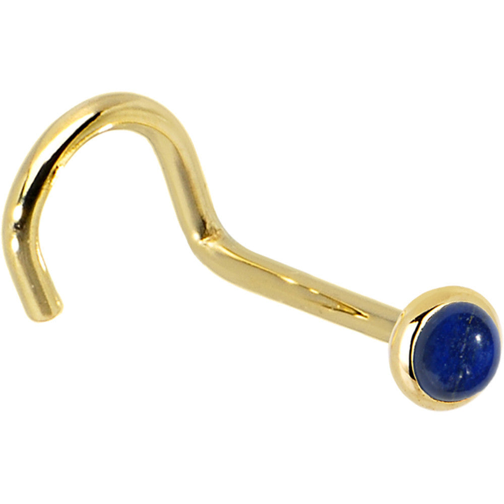 14KT Yellow Gold 2mm Lapis Lazuli L-Shape Nose Ring 20 Gauge