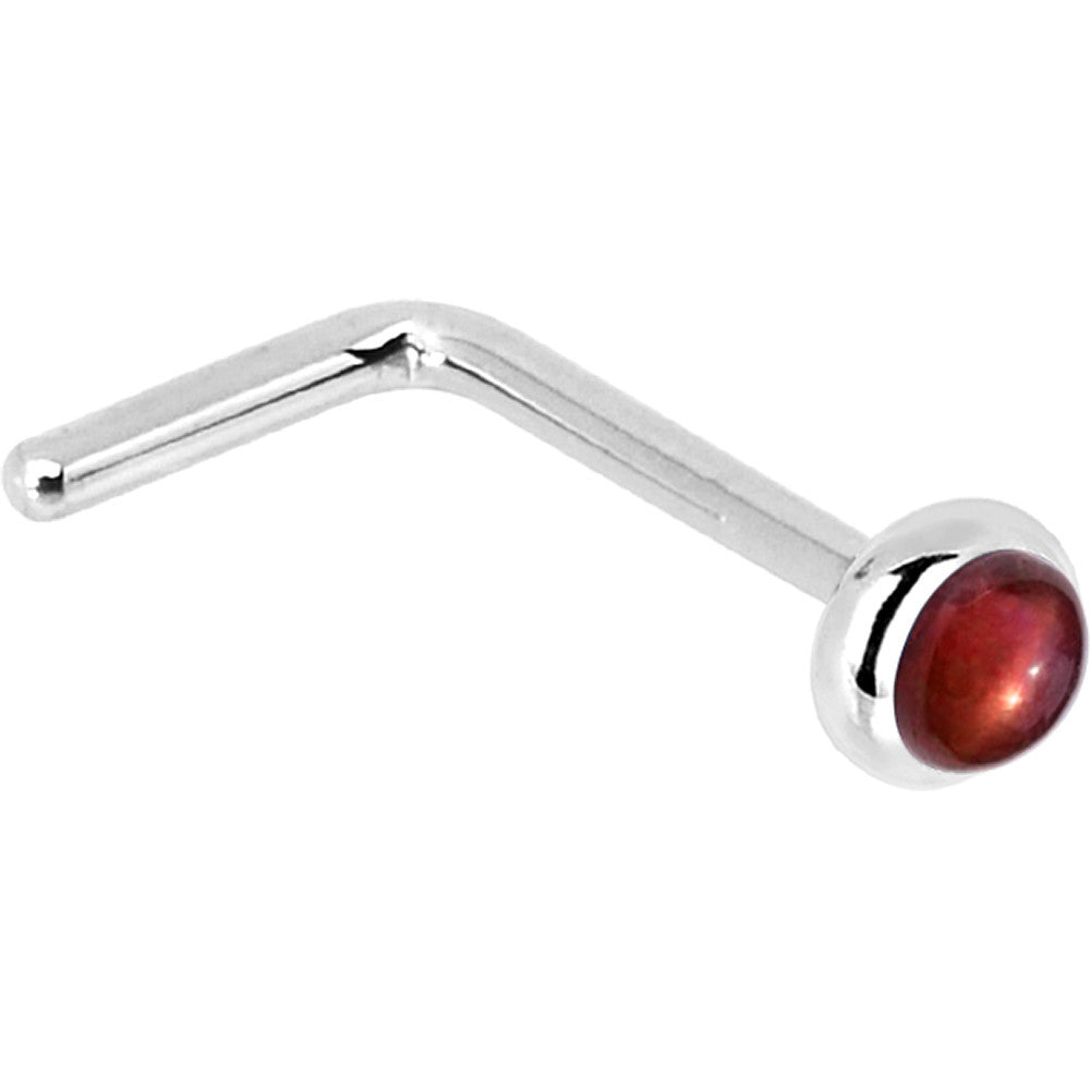 2mm Red Garnet Nose Ring Solid 14KT White Gold L-Shape