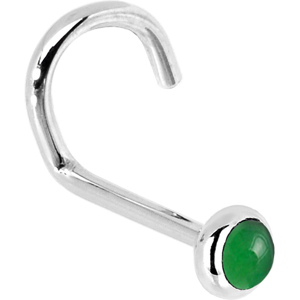 14KT White Gold 2mm Jade Nose Ring 20 gauge