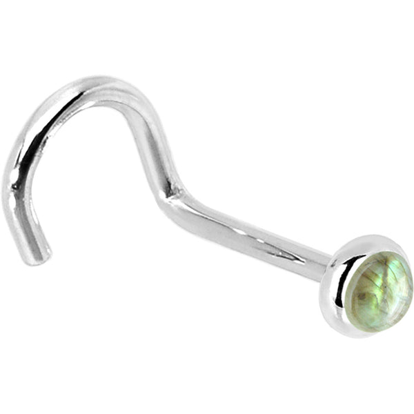 Solid 14KT White Gold 2mm Labradorite Nose Ring