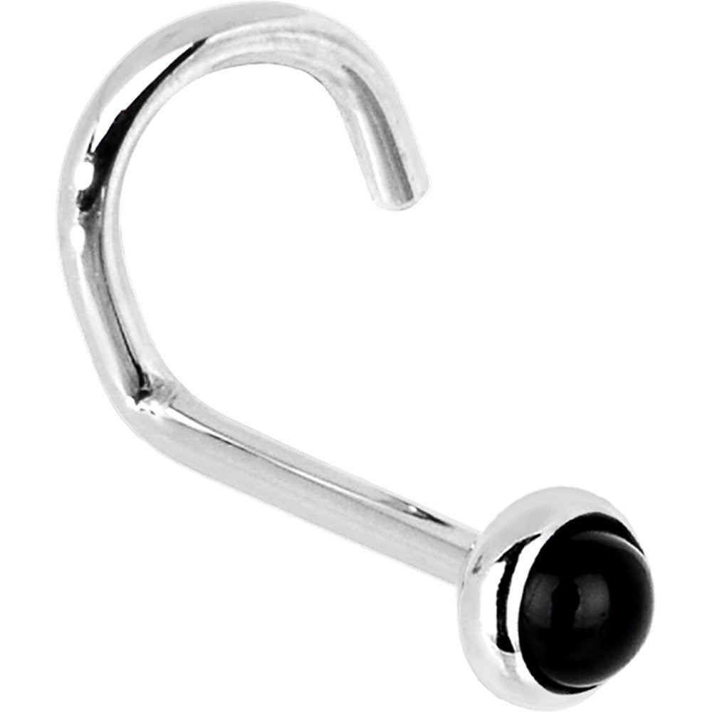 14KT White Gold 2mm Onyx Nose Ring L-Shape Style