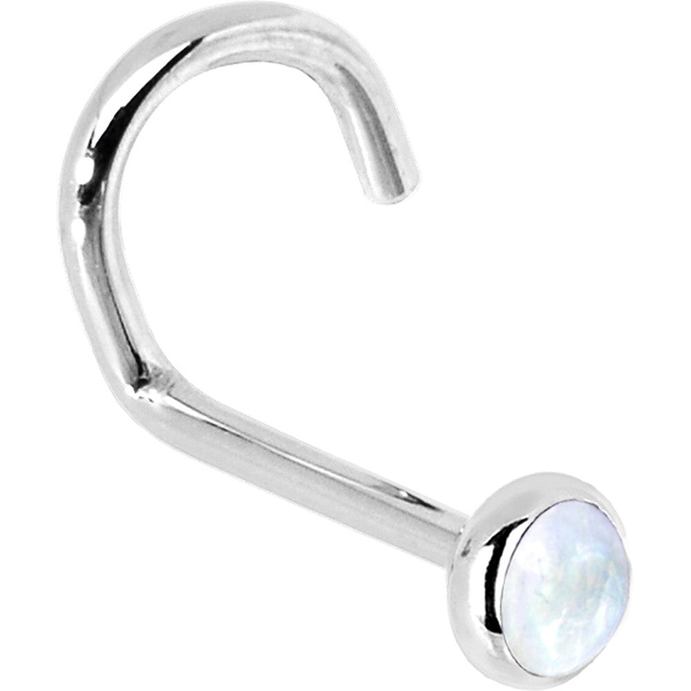 Solid 14KT White Gold 2mm Rainbow Moonstone Nose Ring