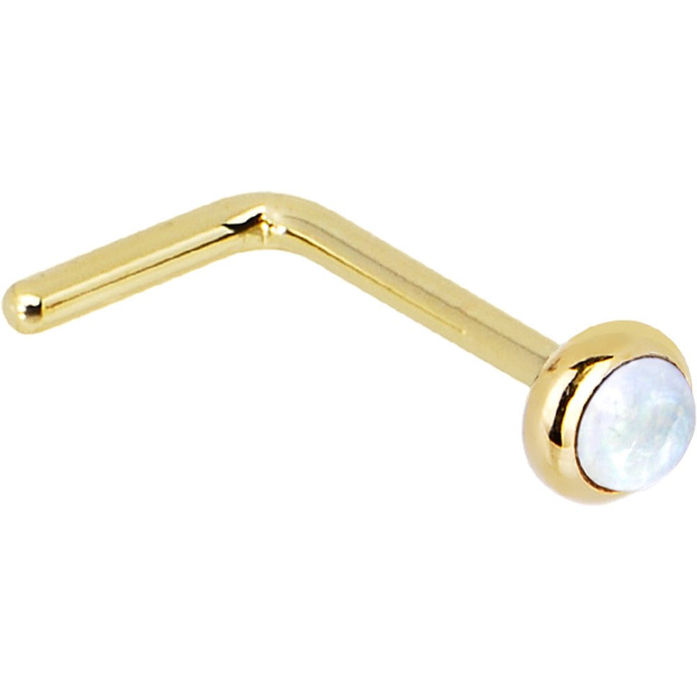 Solid 14KT Yellow Gold 2mm Rainbow Moonstone Nose Ring