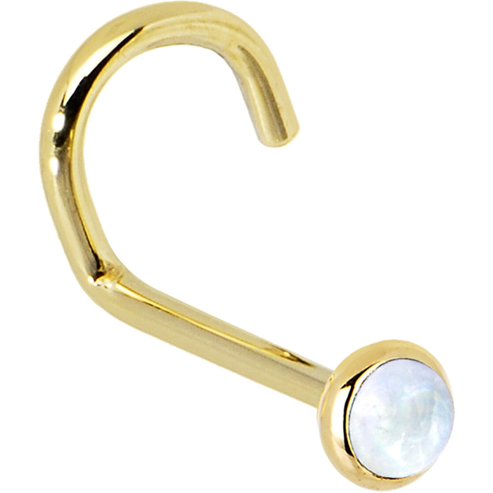 14KT Yellow Gold 2mm Rainbow Moonstone L-Shape Nose Ring