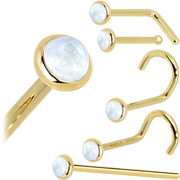 Body Candy Solid 14k Yellow Gold 2mm White Synthetic Opal Right