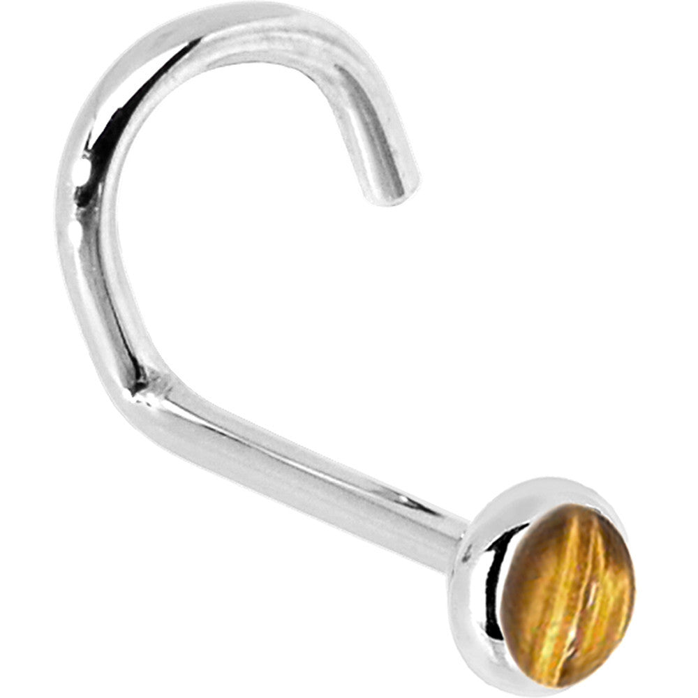 14KT White Gold 2mm Tiger Eye Nose Ring l-shape style